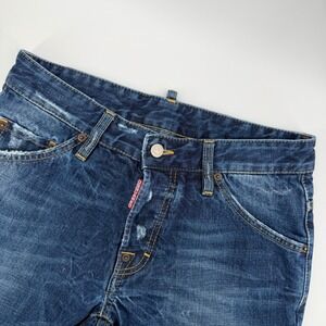 DSQUARED2 Mens Jeans Blue Wash Distressed Button Fly Size 44 Made in Italy